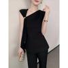 Pure Cotton Simple Slope Collar Irregular Sleeveless Top Women's Summer New Gentle Temperament Design Vest