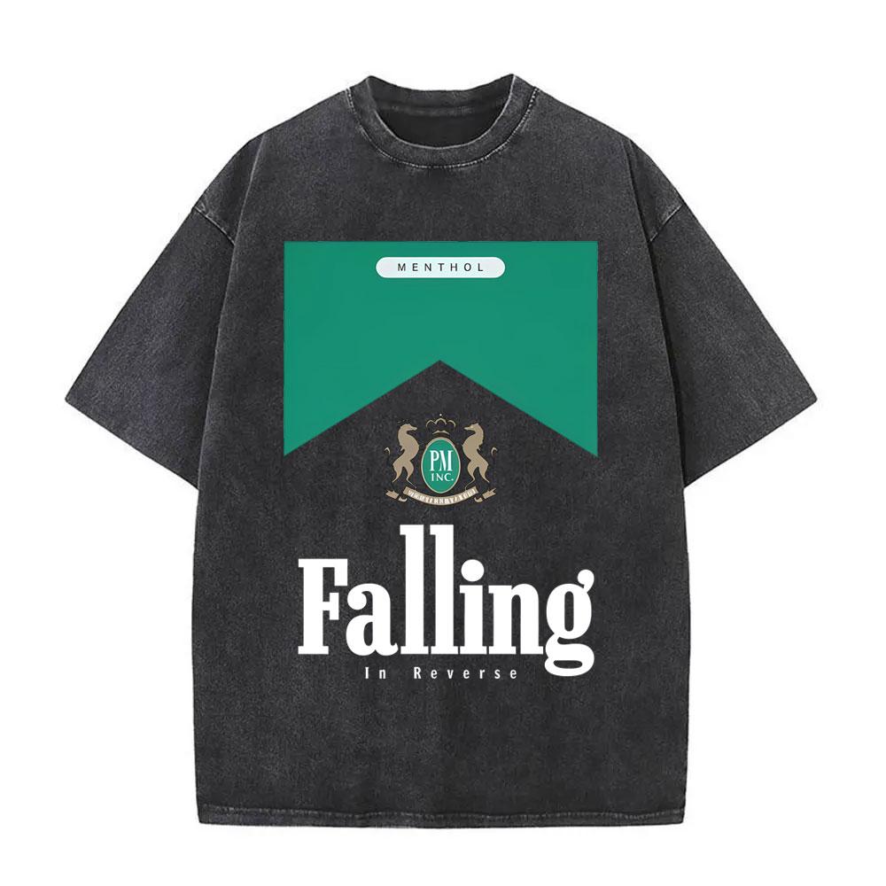 Washed Vintage Rock Band Falling In Reverse Skeleton Print Tshirt Men Women Retro Gothic Punk Tshirts Cotton Oversized T Shirt