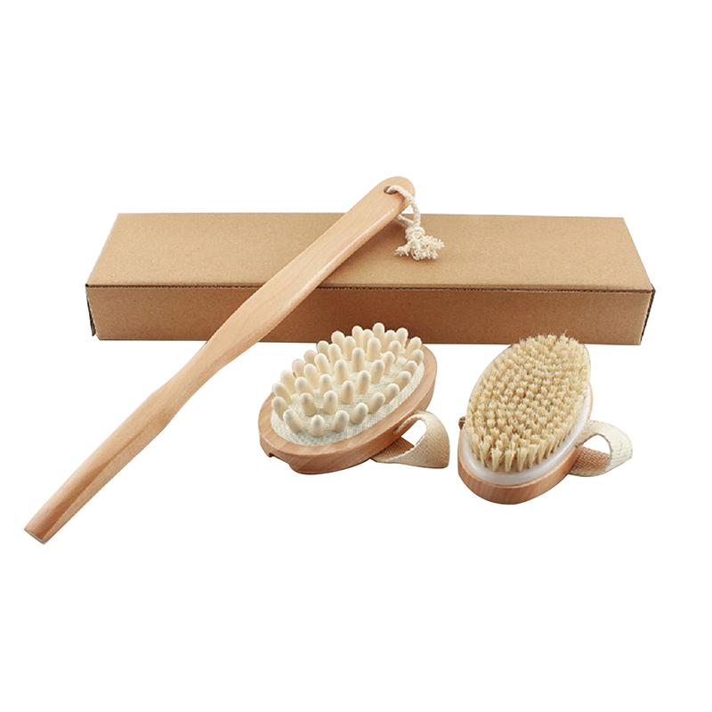 Bathroom Body Brushes Long Handle Bath Natural Bristles Brushes Exfoliating Massager With Wooden Handle Dry Brushing Shower Tool