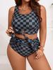 2026 European & American Plus Size Sexy Plaid Bikini - High Waist Tummy Control Two-piece Swimsuit