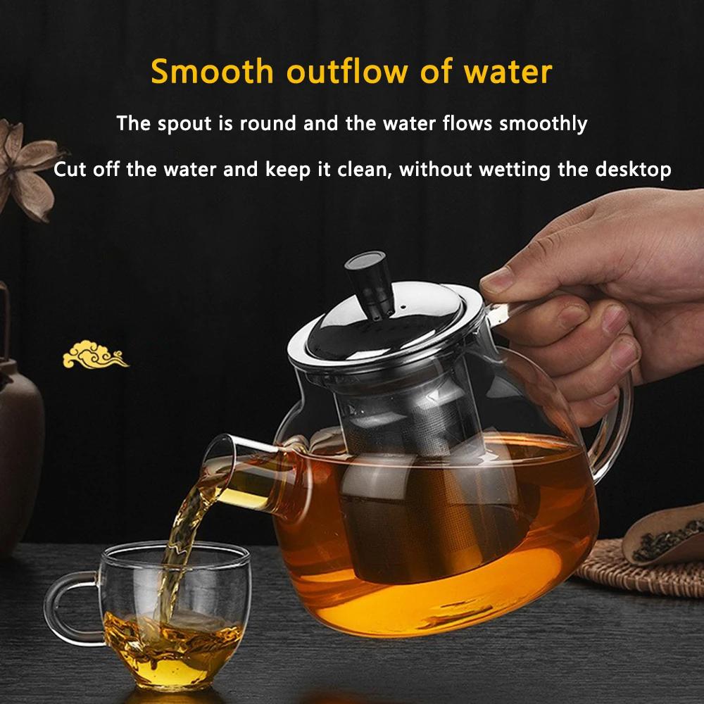 800/1500ml Glass Teapot with Stainless Steel Infuser , Removable Infuser, Home, Camping and Travel Teapot, Loose Leaf Tea Brewer