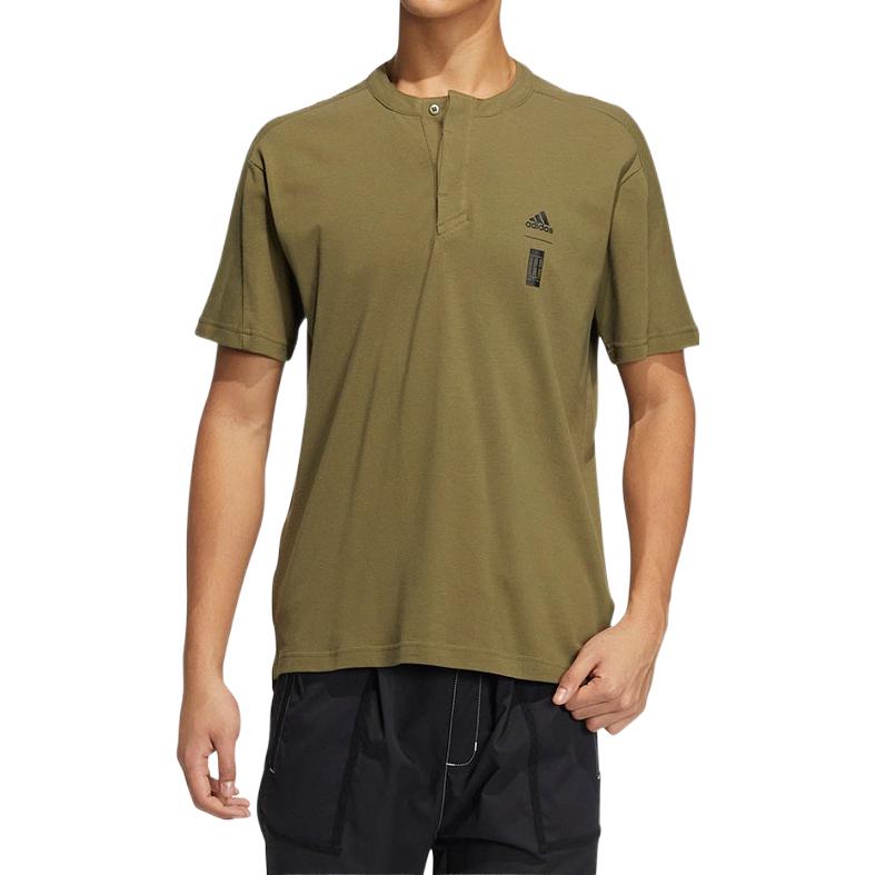 adidas Solid Color Sports Training Casual Short Sleeve T-Shirt Men Tops Olive-Green HE5173