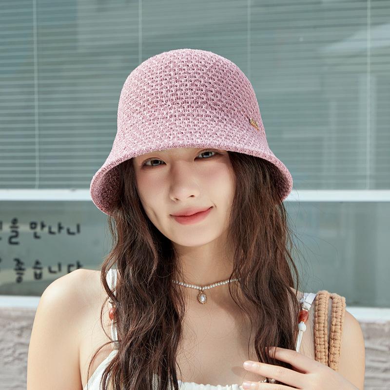 Hat Women's Summer Sunscreen Bucket Hat Bucket Hat Small Thin Knitted Solid Color Simple Versatile Basin Hat