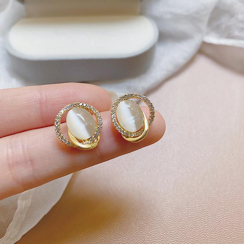 S925 silver needle opal stud earrings femininity geometric love premium earrings ins style Korean earrings collection