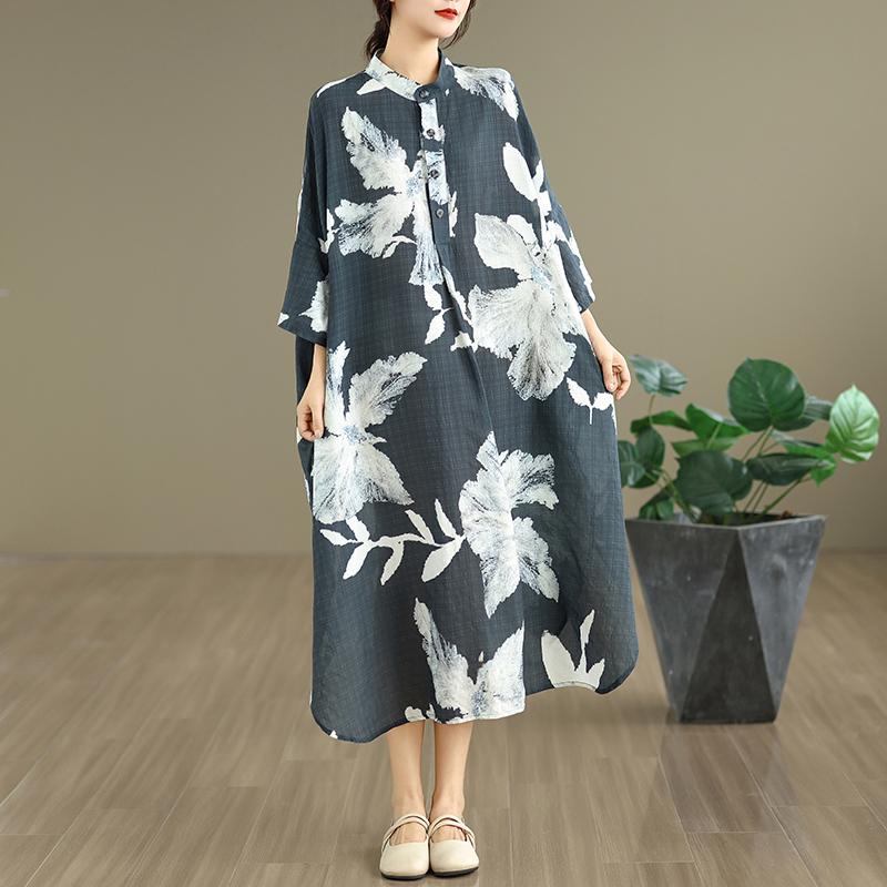 DIMANAF 2025 Women Plus Size Spring Long Dress Loose Basic Printing Vintage Casual Floral Oversize Long Sleeve Maxi