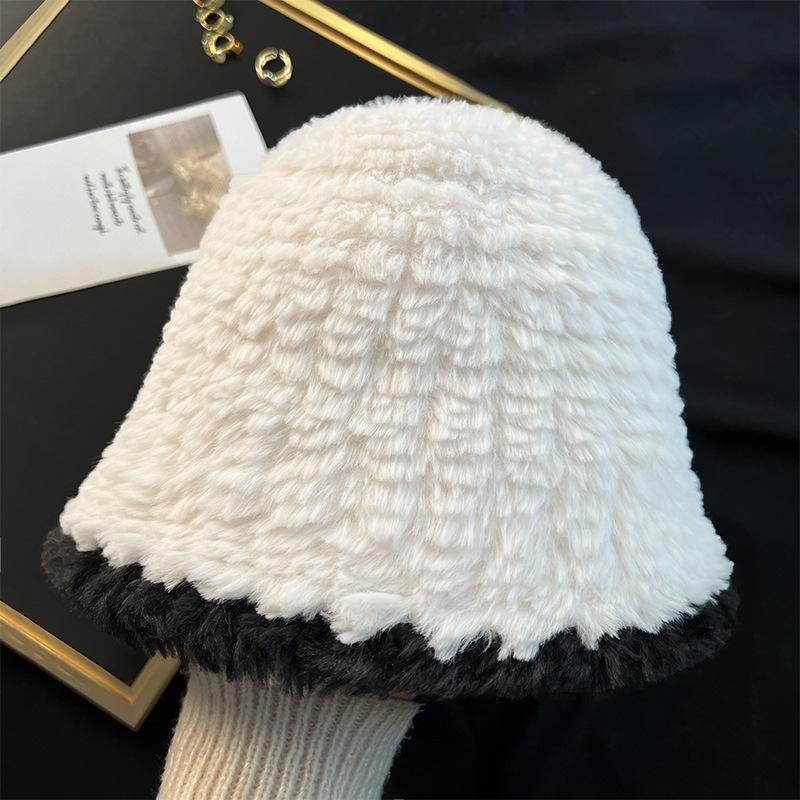 Autumn and winter hat women's plush bucket hat women's face small knitted basin hat winter warm bucket hat