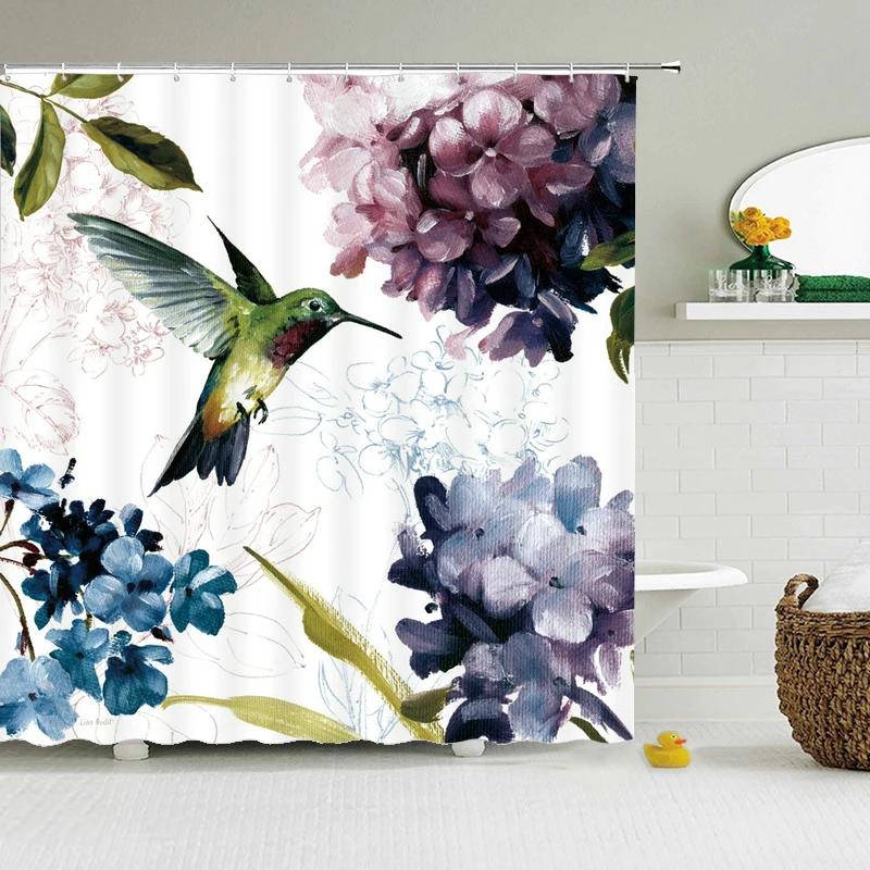 Retro European Shower Curtain ,Flowers Printed Bath Curtain Polyester Fabric Western Style Home Bath Decor Curtains With Hooks