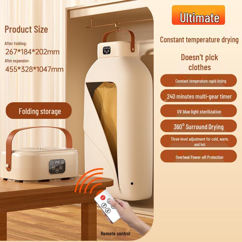2025 Portable Travel Clothes Dryer with Washable Fan Timer for Cross-Border Use