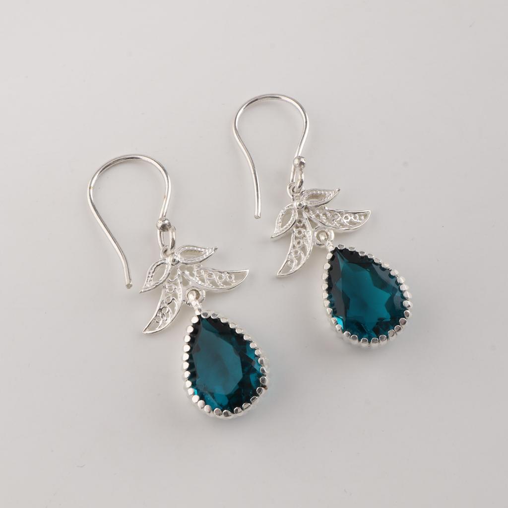 Natural Apatite Gemstone 925 Sterling Silver Jewelry Handmade Earrings 1.84" CE-27-10