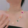 Colorful Flower Bead Necklace and Bracelet Set Fashionable Sturdy Steel Jewelry Accessory for Trendy Women Ladies