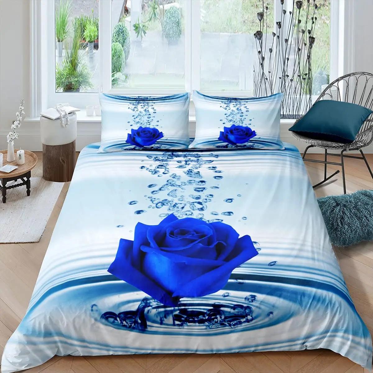 

Комплект постельного белья Blue Rose Floral Flowers для мальчиков и девочек Twin Queen Size Duvet Cover Pillow Case Bed Kids Adult Fashion Home Textileextile 70x133cm 2pcs