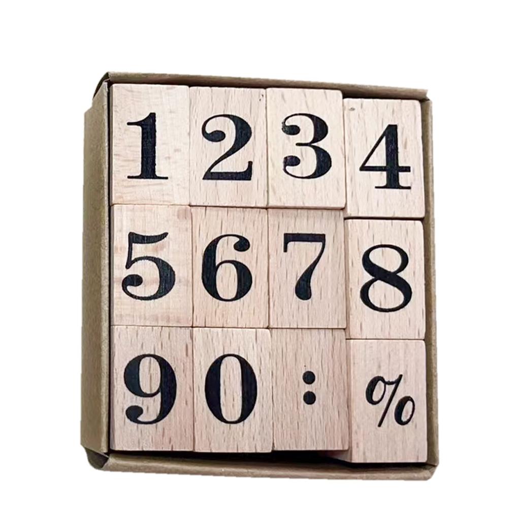HAMILO Number Paper Set of 12 Stamps, Wooden, Card, Craft,