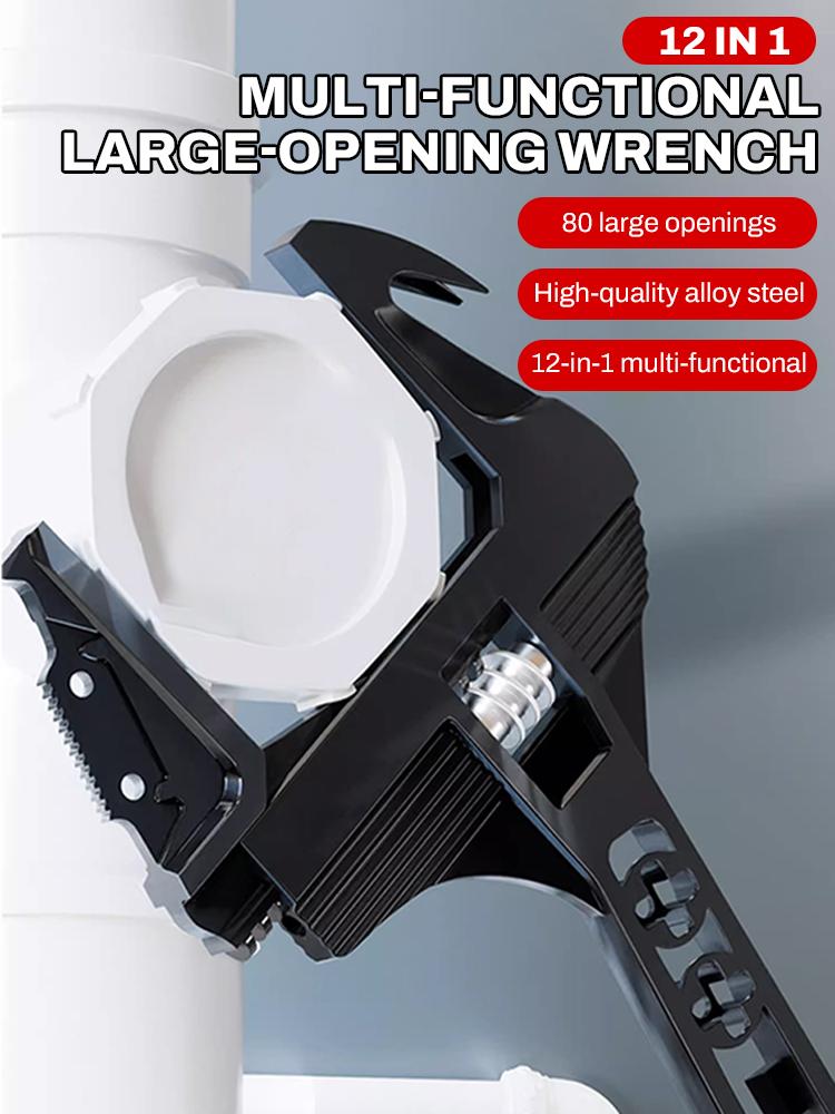 Multi-function Adjustable Wrench Aluminium Alloy Large Open Wrench Universal Spanner Repair Tool for Water Pipe Screw Bathroom
