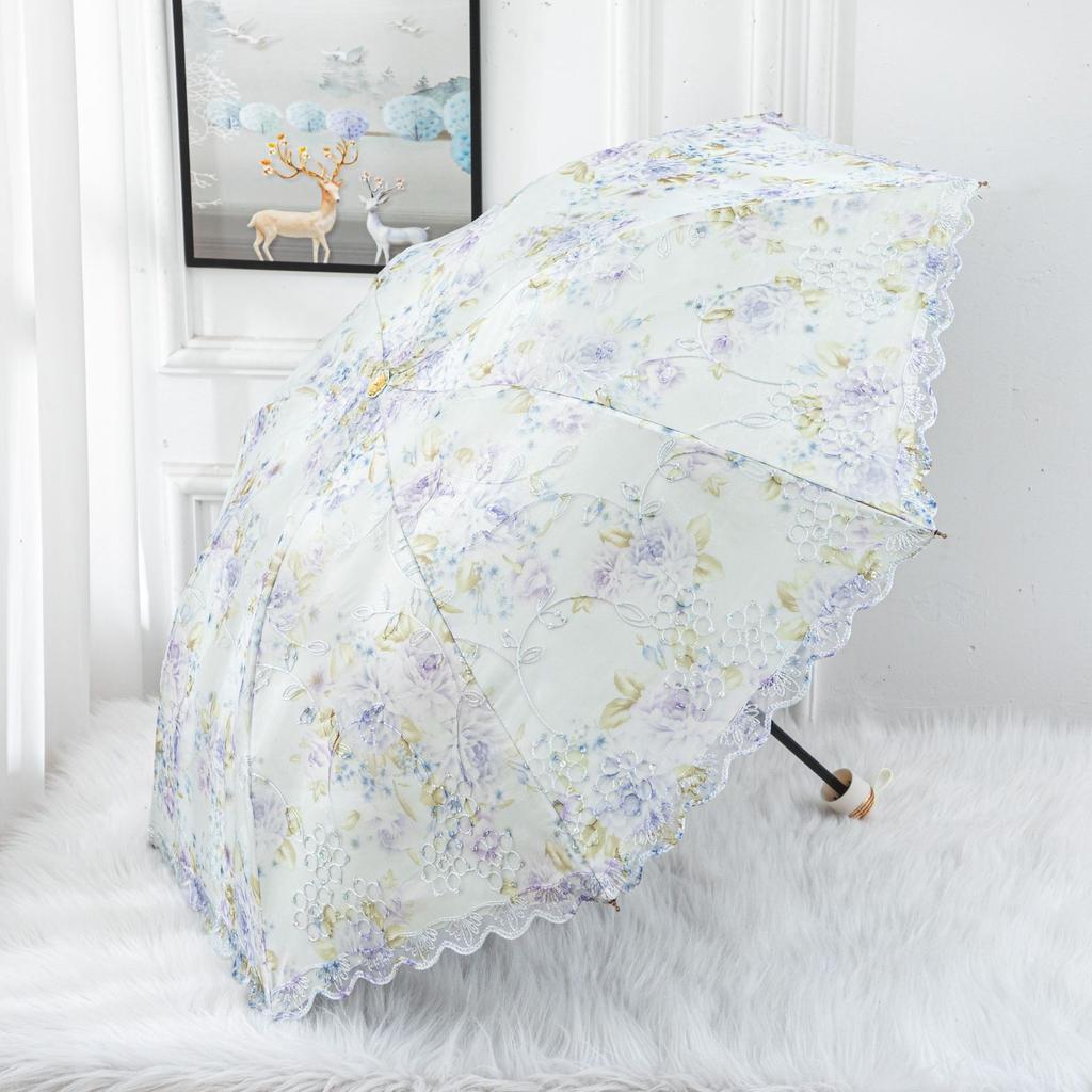 Double-layer Lace Umbrella Creative Embroidered Three-fold Princess Sunshade Umbrella Sun Protection Black Rubber Sun Umbrella