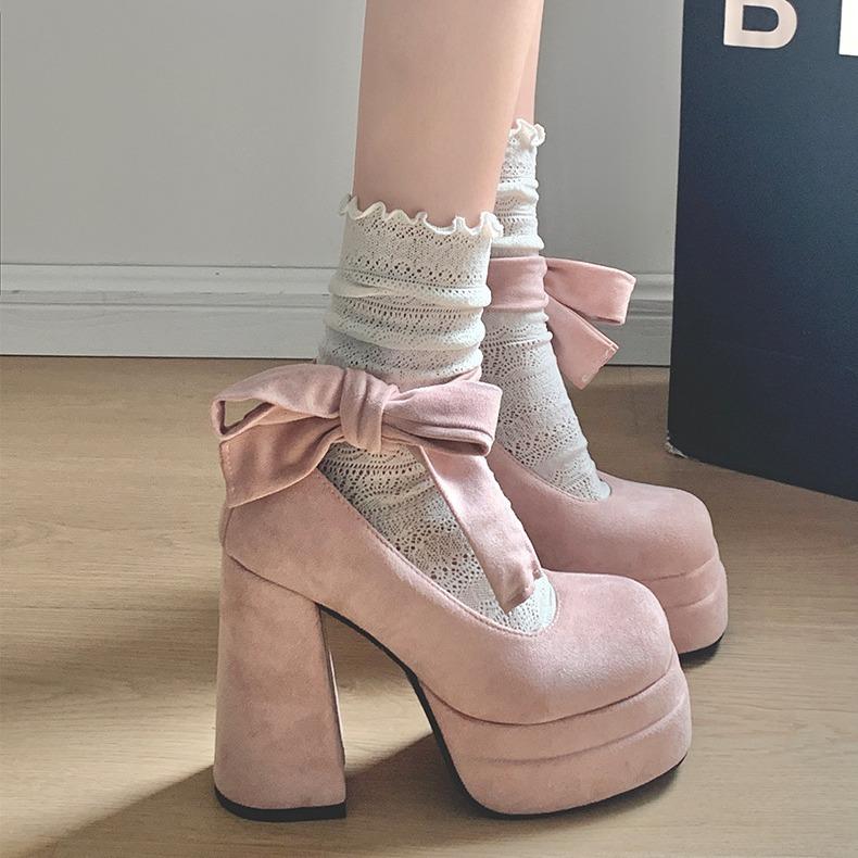 Internet Celebrity Pink French Retro Thick Heel Mary Jane High Heels Women's 2025 New Spring and Autumn Light Mouth Small Fragrant Single Shoes
