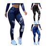 Women Pants High-Elastic Tight-Fit Fabric Imitation Jeans Leggings with Pockets Printing Ergonomic Tailoring Yoga Pants