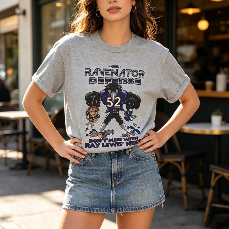 Vintage Raven Football Tee Cartoon Mascot Defense Print Unisexs Unisexs Casual Short Sleeve T Shirt Streetwear
