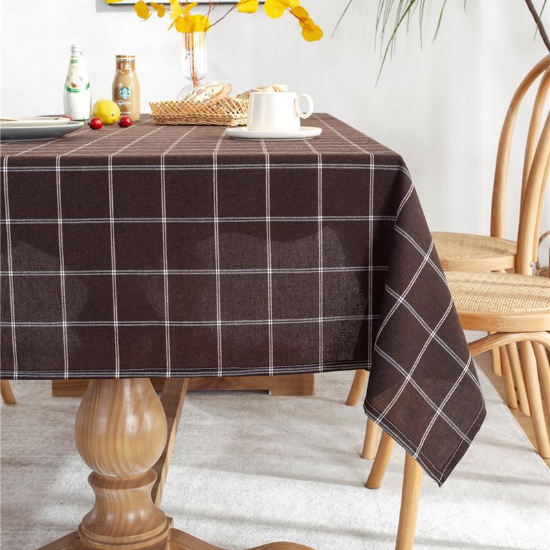 Cafe Double-Line Plaid Cotton Polyester Curled Edge Su Geometric Rectangular Dining Table Coffee Table Tablecloth Tablecloth