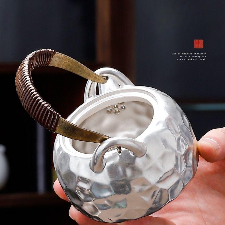 Gilded Silver Japanese Honeycomb Lifting Beam Pot Compact Size Ceramic Tea Beverage Pot Home Kung Fu Tea Set Tea Beverage Making Single Pot