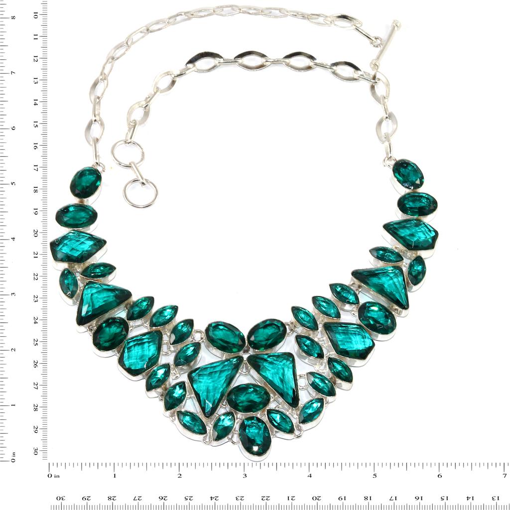 Colier bijuterie cu piatră prețioasă diopsid cromat 16-18''