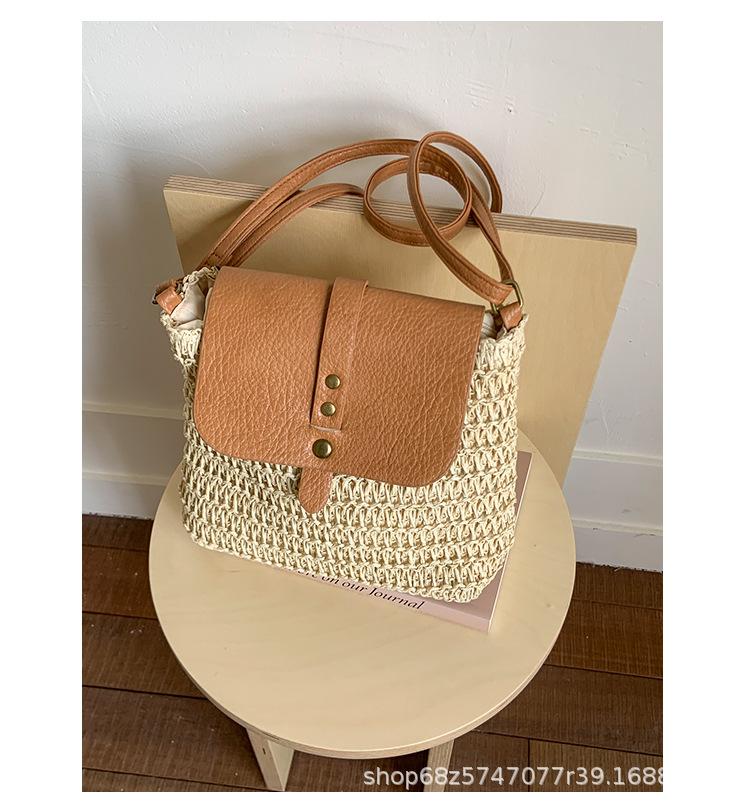 Straw Splicing Bag Women's 2025 Summer New Simple Shoulder Bag Fashion Popular Messenger Bag Versatile Small Square Bag