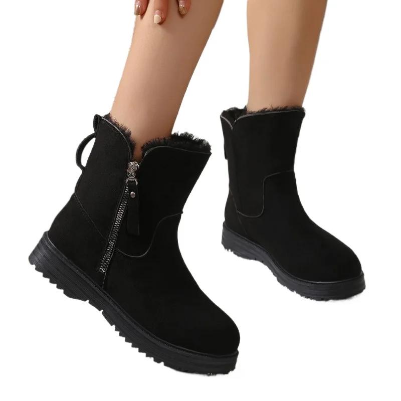 Fashion Concise Warm Boots Women 2024 Hot Sale Shoes for Women Ankle Women's Boots Round Toe Low Heel Side Zip Shoes Female Zapatos