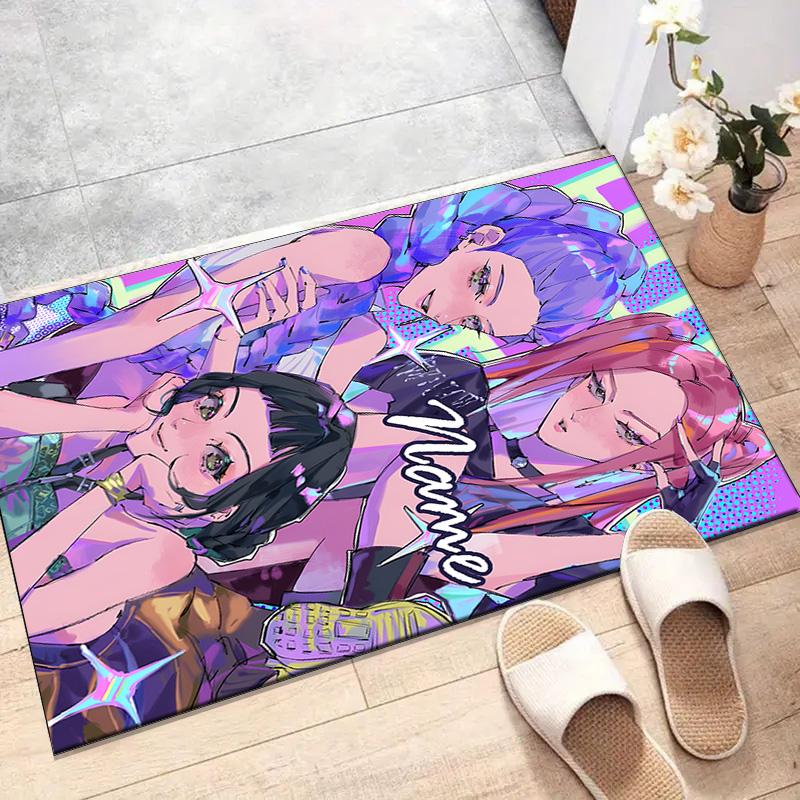 Custom KPop Demon Hunters Mat Personalized Name, Polyester Washable Indoor Entryway Rug, Gift for Christmas, Easter, Thanksgiving Day