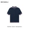 Northern Deer French Style Striped Knit Polo, Lyocell & Triacetate Short Sleeve