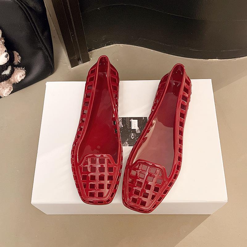 Koreanische Kristall-Gelee-Flats - Damen Transparent Hohl Quadratische Zehenpartie Sommer-Schuhe