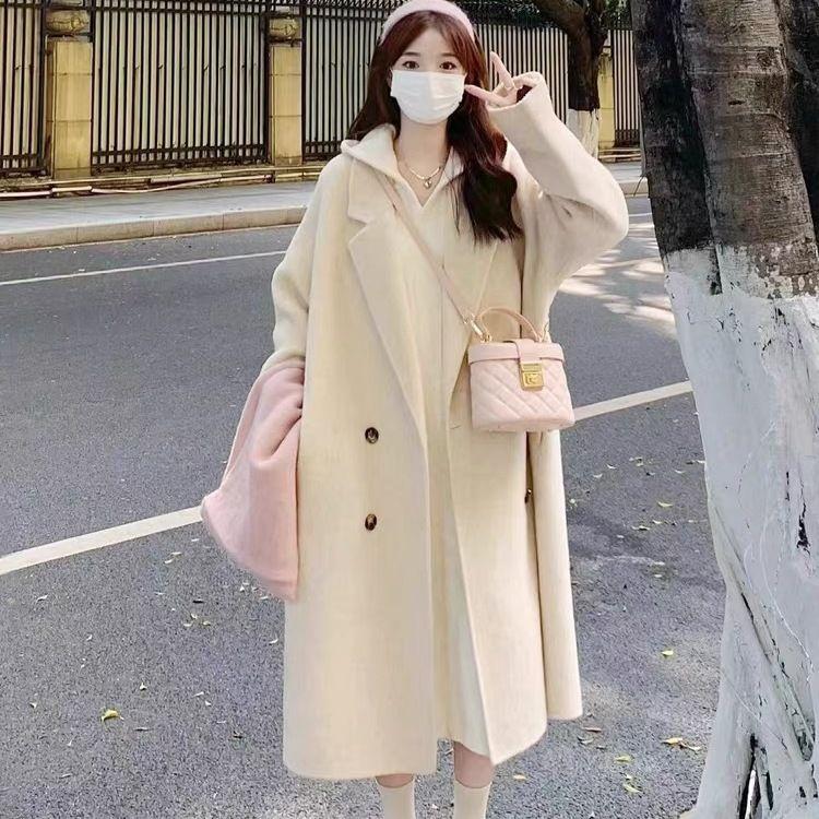 

Студенческое пальто из шерсти в корейском стиле, шикарное, нишевое, высокого класса, для женщин, осенне-зимнее, средней длины S