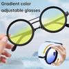 1Set Adjustable Tint Sunglasses Men Women ND9 Dimming Sun Glasses Retro Round Eyeglass With Gradient Lenses 2025