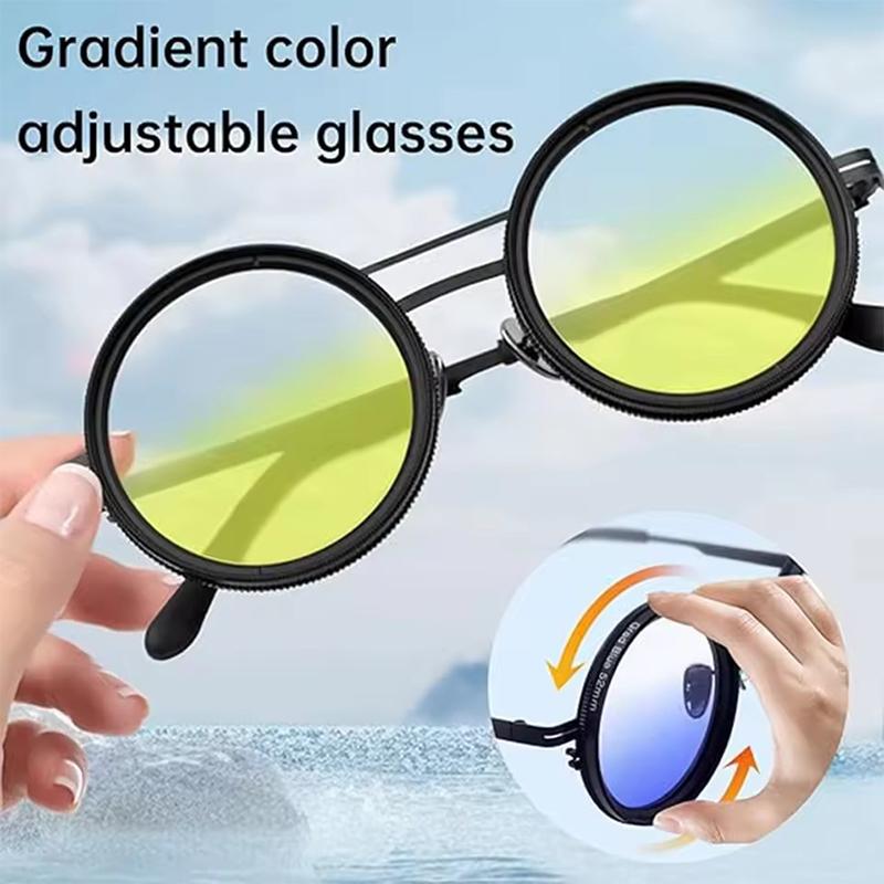 1Set Adjustable Tint Sunglasses Men Women ND9 Dimming Sun Glasses Retro Round Eyeglass With Gradient Lenses 2025