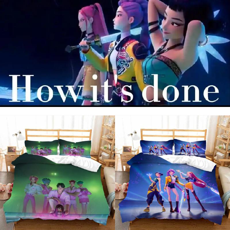 Kpop Hunters Demon Digital Print Duvet Cover Pillowcase Set Bedding Bedroom