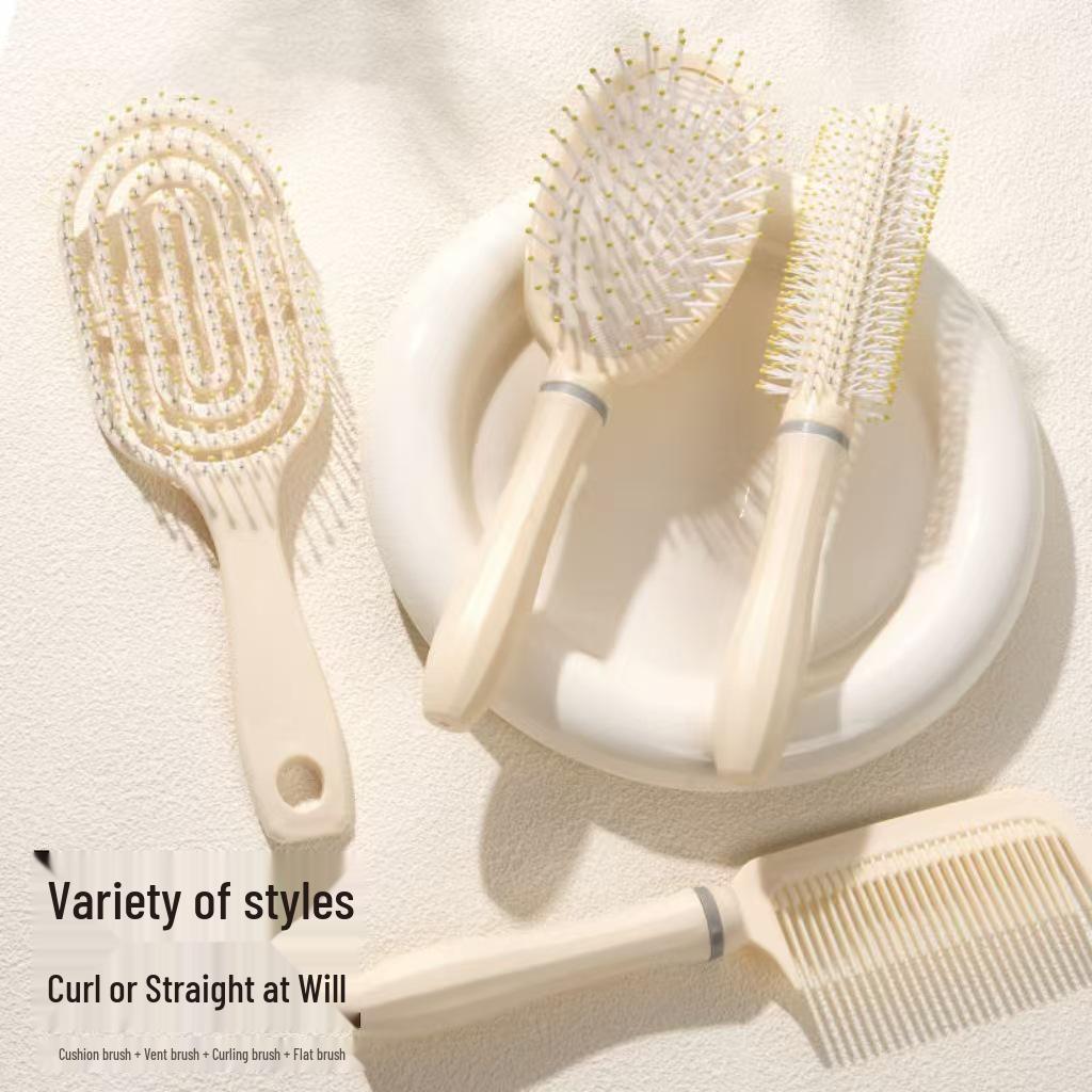 Cushion Brush 4-Piece Set: Smooth, Fluffy, and Curved Hair Styling Comb for Women - Dry/Wet Use with Massage Airbag