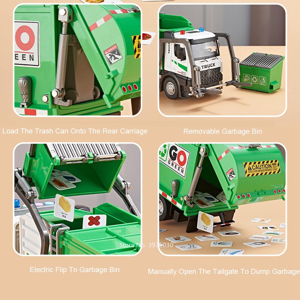 1:18 Electric Sanitation Garbage Truck Toy Cars Model Light Sound Miniature Vehicle Doors Opened Car Children's Educational Toys