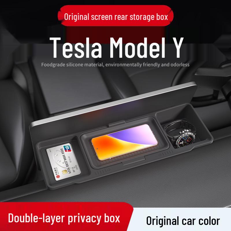 Silicone Anti-Shake Storage Box for Tesla Rear Screen Compartment