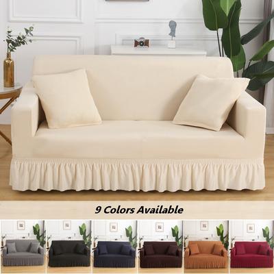 Stretch Sofa Skirt Cover For Living Room Nordic Solid Color Couch Slipcover With Skirt Hem Armchair Protector