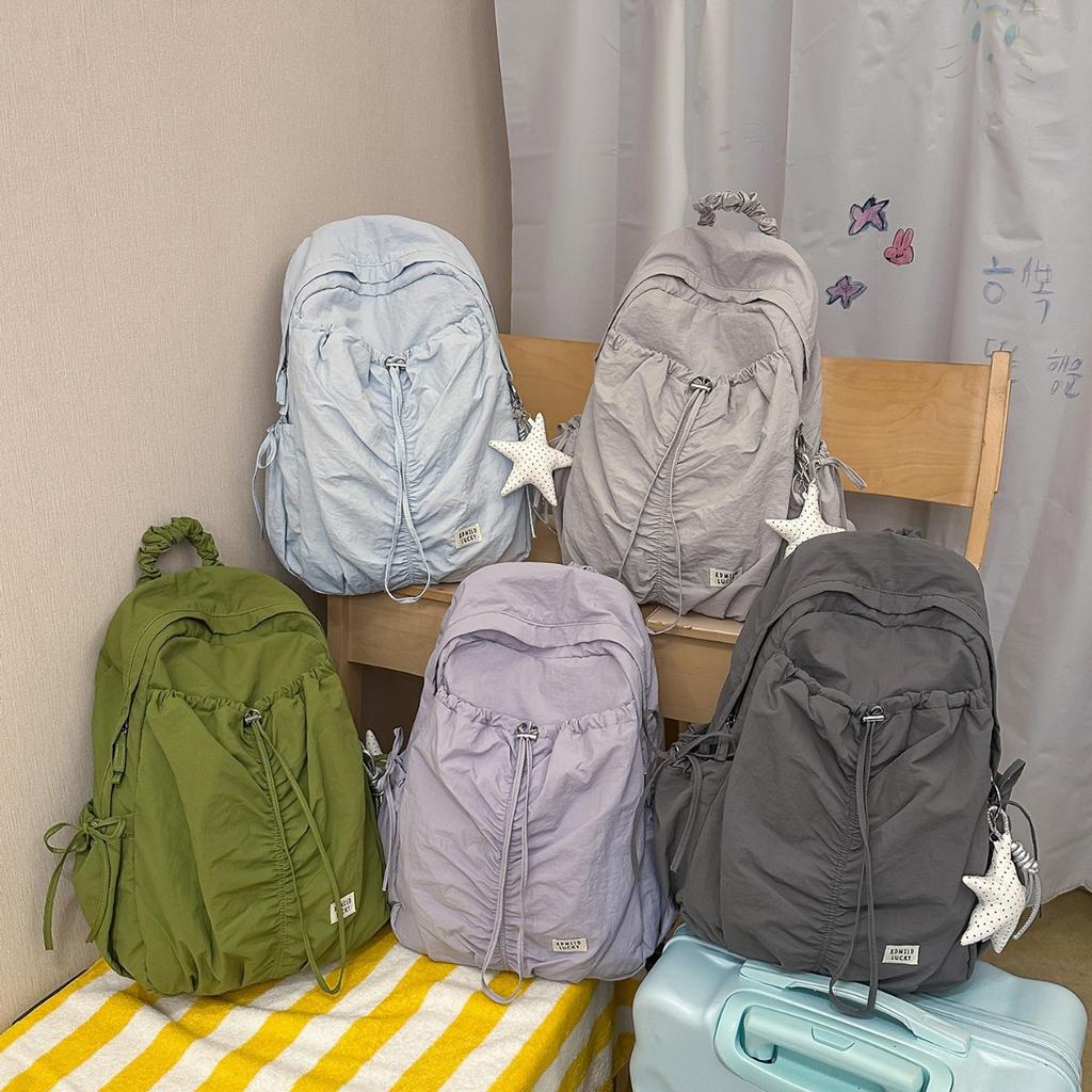 Schoolbag Student School Bag Solid Color Backpack Women's Travel Light Outdoor Sports Mountaineering Bag Korean Leisure Folded School Bag Women's