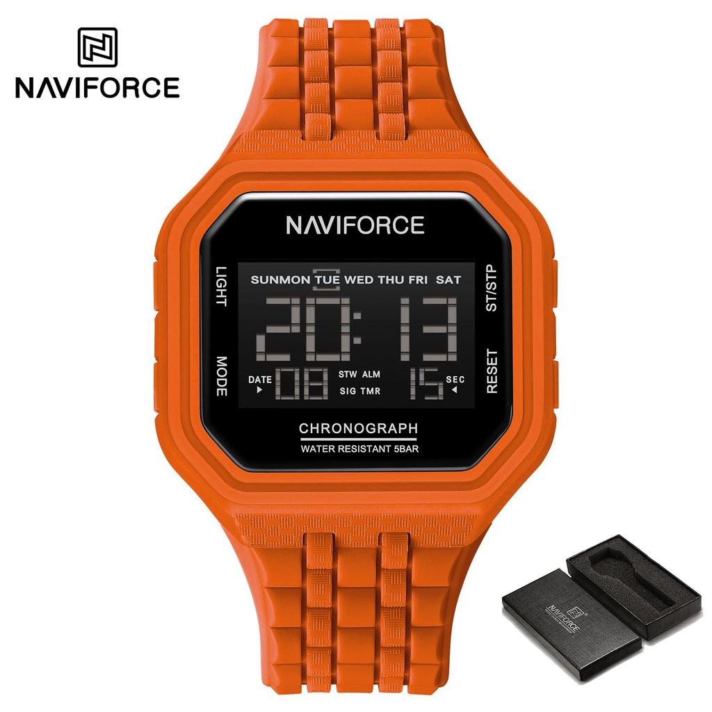 Naviforce LCD Digital Klokke for Menn Silikonreim Alarm Kronograf Dato Kalender Vanntett Utendørs Multifunksjonell Herre Gutt Klokke NF7116