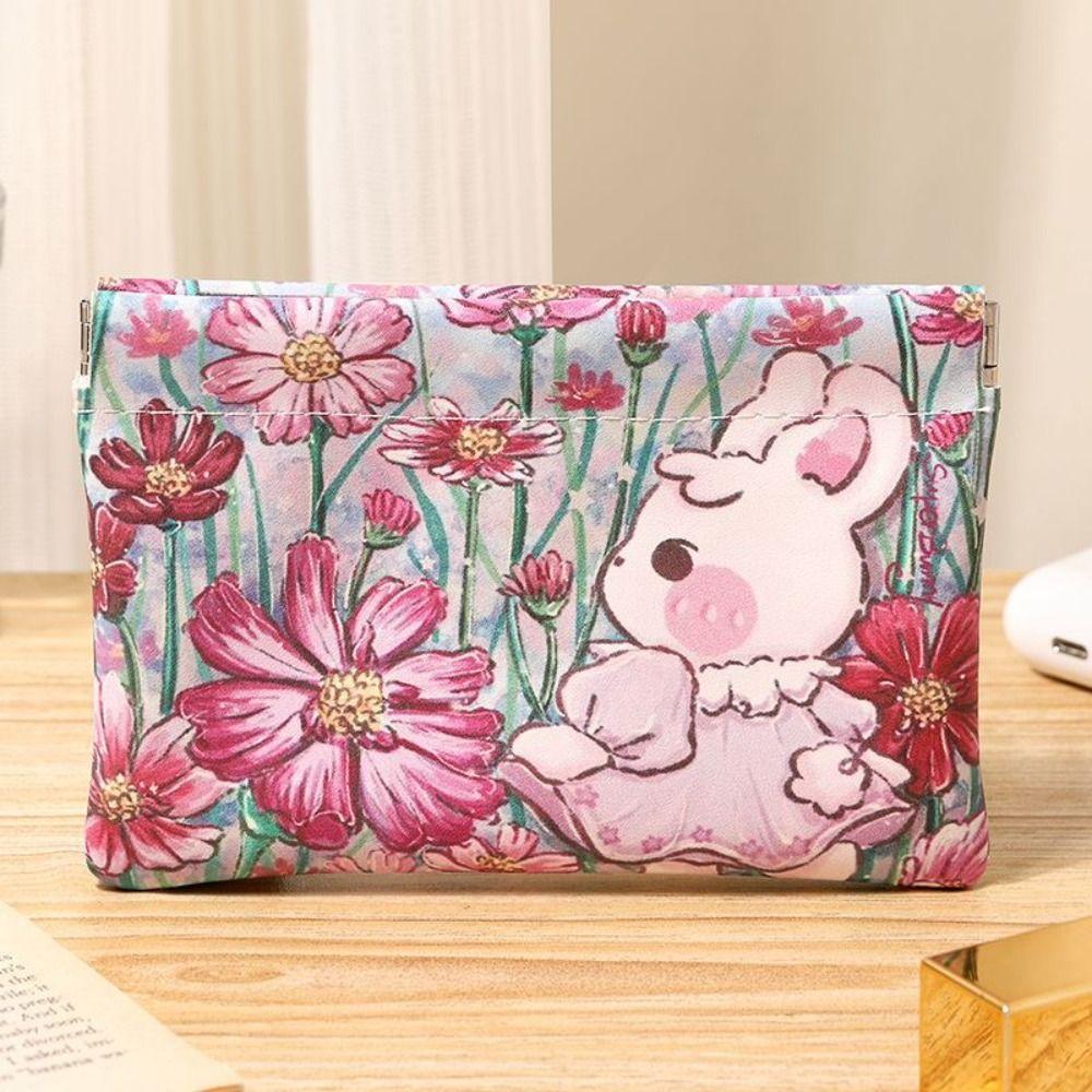 

PU Coin Purses Automatic Closing Mini Storage Bags Fashion Coin Pouch Travel 12x11.5cm-Pink Daisy