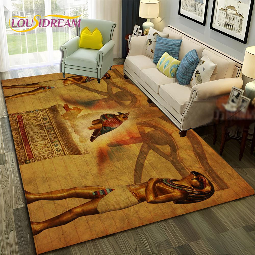 Egyptian Mythology Pharaoh Hieroglyphics Carpet Rug for Home Living Room Bedroom Sofa Doormat Decor,Area Rug Non-slip Floor Mat