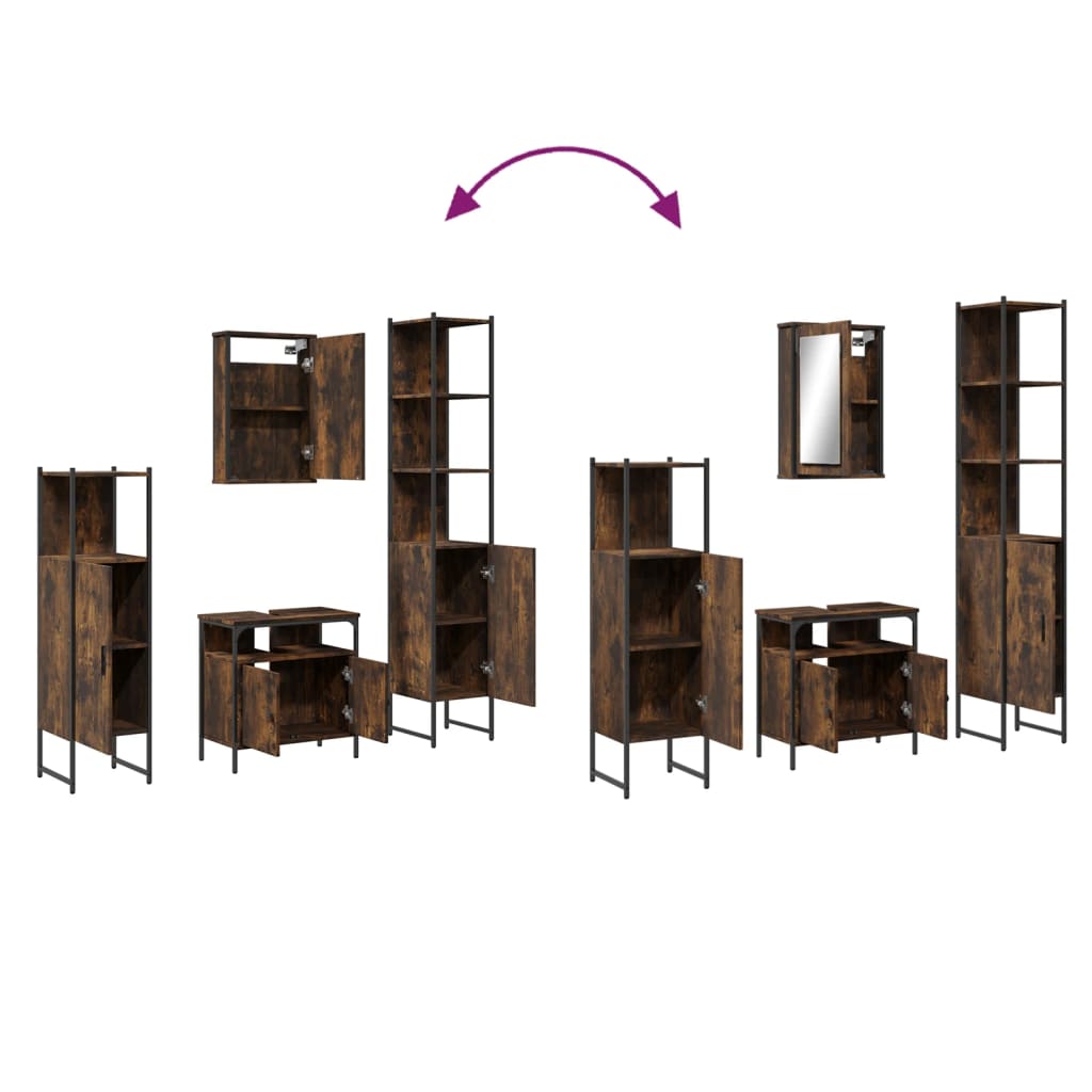 4 Piece Bathroom Furniture Set Smoked Oak Wood Based Material