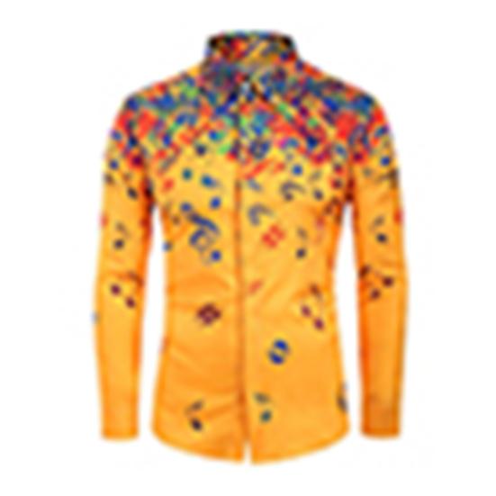 Men Autumn Musical Note Printed Long Sleeve Turndown Collar Shirt Blouse Top