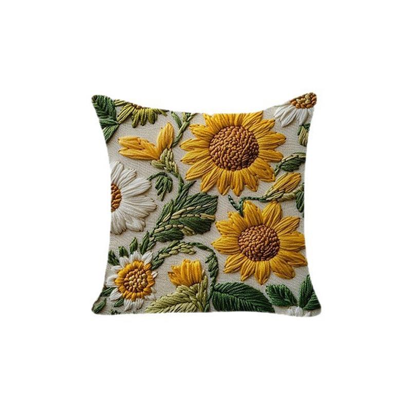 2/4pcs 2D Floral Print 45x45cm Zipper Closure Machine Washable Throw Pillow Covers Soft Sunflower & Daisy Bed Pillowcase