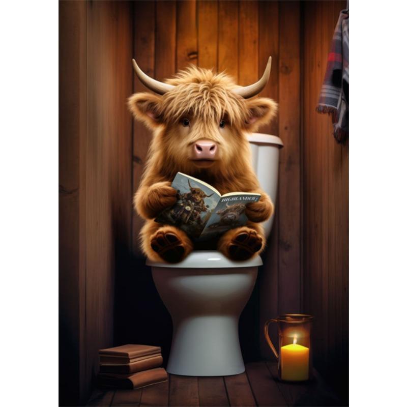 

Funny Highland Cows Drinking Beer Portrait Posters Prints Floral Highland Cow Colorful Art Canvas Painting for Home Decor Mural 21cm×30cm NoFrame