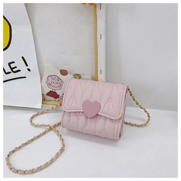 Heart Color Solid Shape Children Mini Chain Shoulder Bag Checkered Pattern Girls