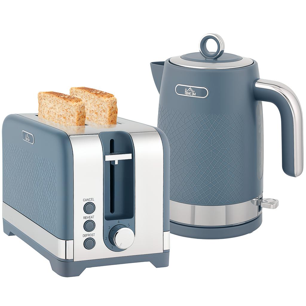 Sleek Textured Kettle and Toaster Set - Blue