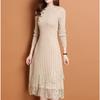 Knitted Dress for Women In Autumn and Winter Lace Long Sweater Slimming Solid Color Sweater Dress
