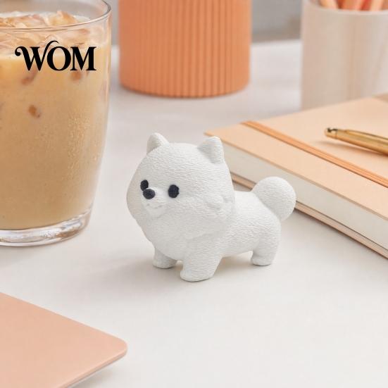 Playful Dog Sculpture 3D Printing Ornament, White Matte Texture Fluffy Figurine, Durable Minimalist Ornament Mini Size Statue, for Home Office