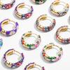 Stainless Steel Flower Hoop Earrings with Colorful Zircon Round Huggies Earrings